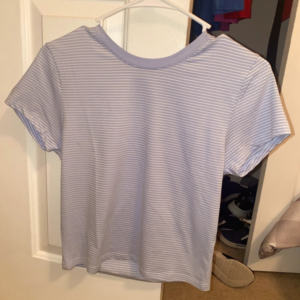 Light blue and white short sleeved shirt